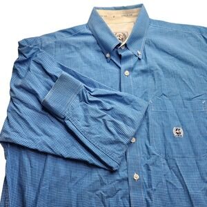 Cinch Men's Blue Gingham Check Long Sleeve Button Up Shirt Miller‎ Style Large